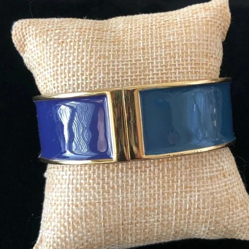 Blue Purple Enamel Gold Tone Clamper‎ Bangle Bracelet Fashion 2.5”